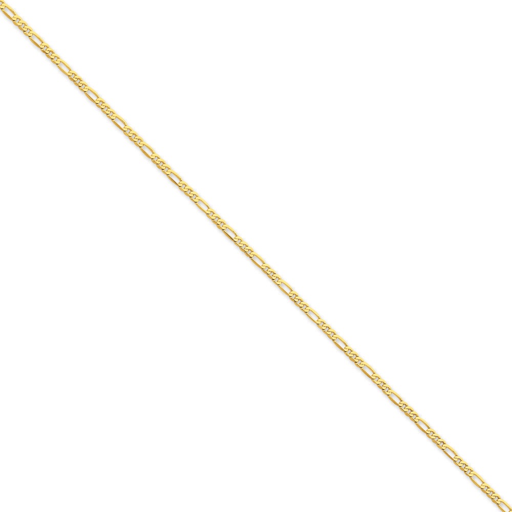 JewelryWeb 14k 2.25mm Flat Figaro Chain Bracelet - 7 Inch - Lobster Claw