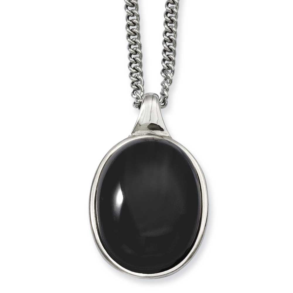 Jewelryweb Stainless Steel Black Agate Pendant 18inch Necklace - 18 Inch at Sears.com