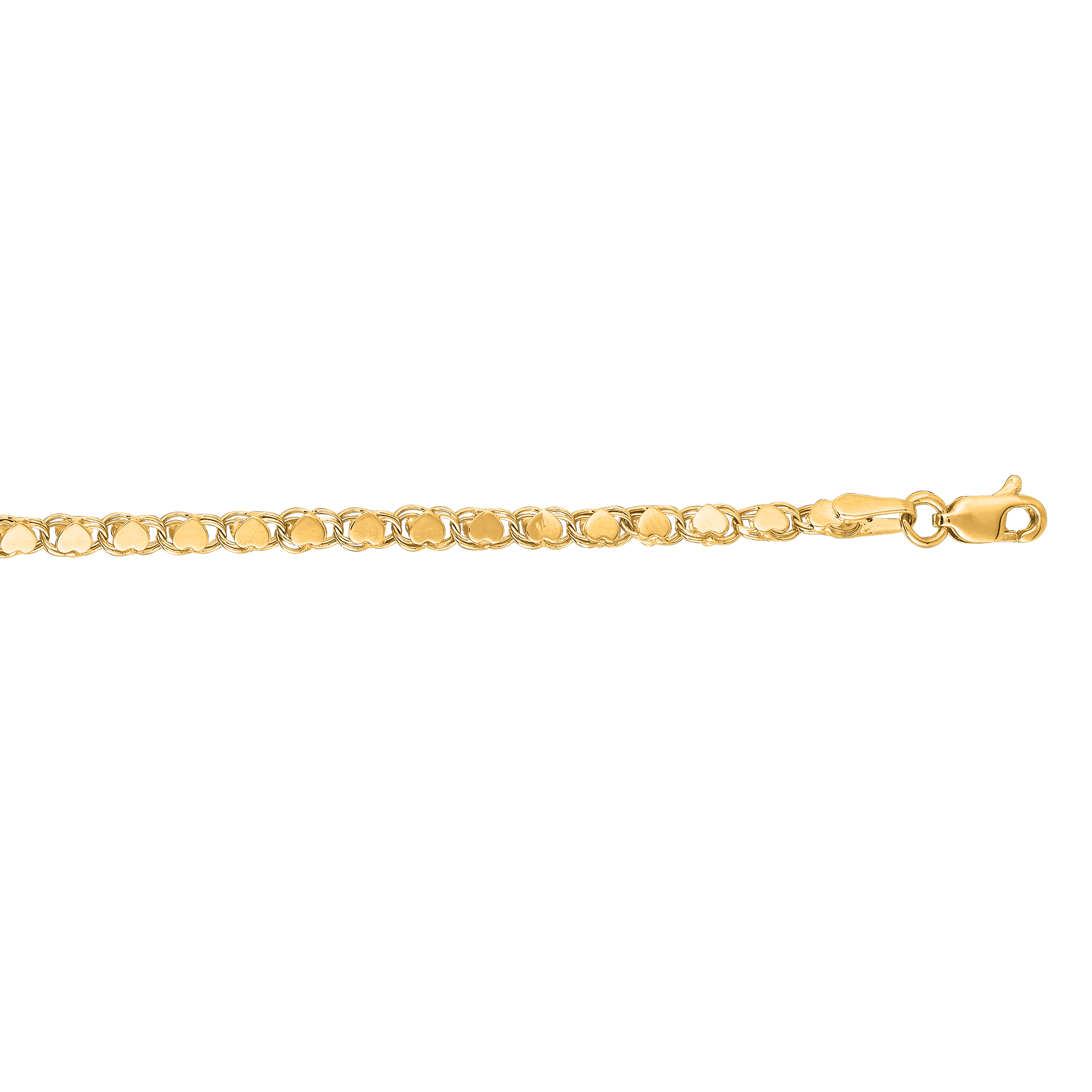 JewelryWeb 14k Yellow Gold 7 Inch X 3.0 mm Heart Chain Bracelet