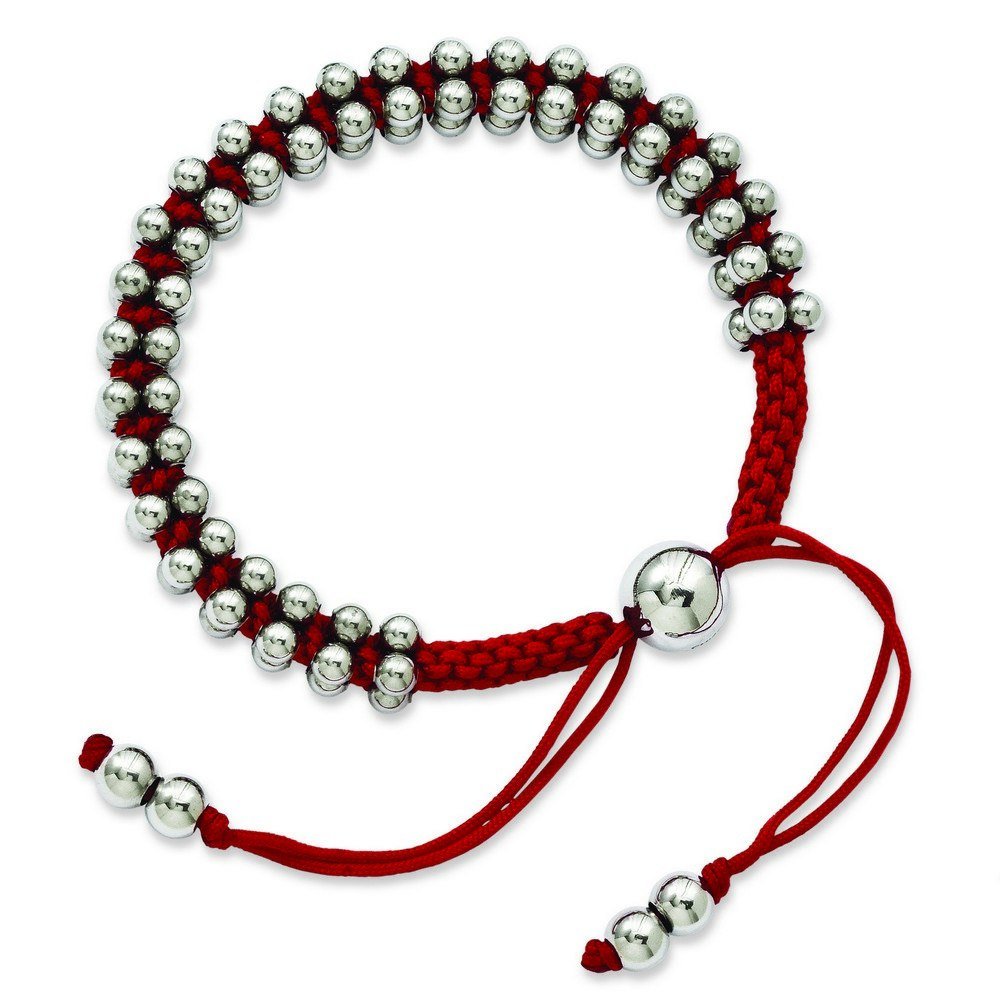 Jewelryweb Stainless Steel Red Cord and Polished Beads Adjustable Bracelet at Sears.com
