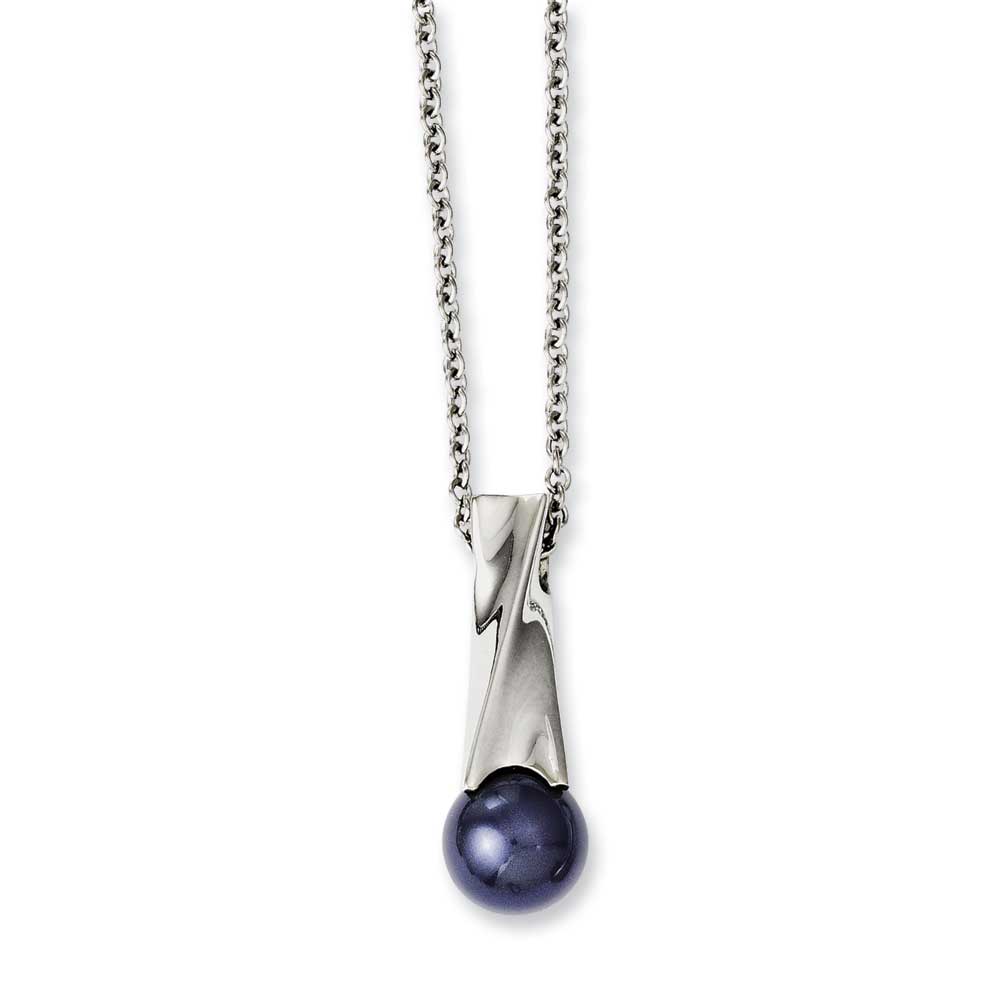 Jewelryweb Stainless Steel Blue Simulated Pearl Polished Pendant 18inch Necklace - 18 Inch at Sears.com