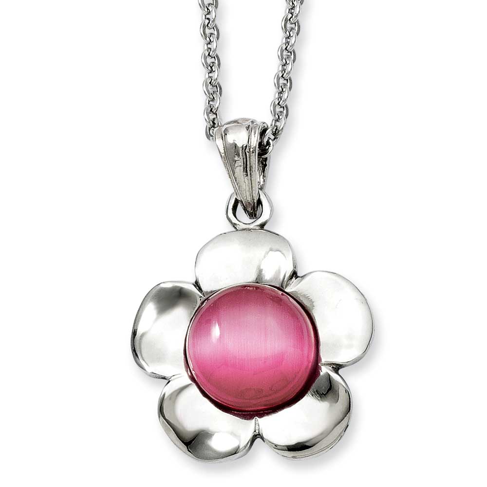 Jewelryweb Stainless Steel Flower With Pink Cats Eye Pendant 18inch Necklace - 18 Inch at Sears.com