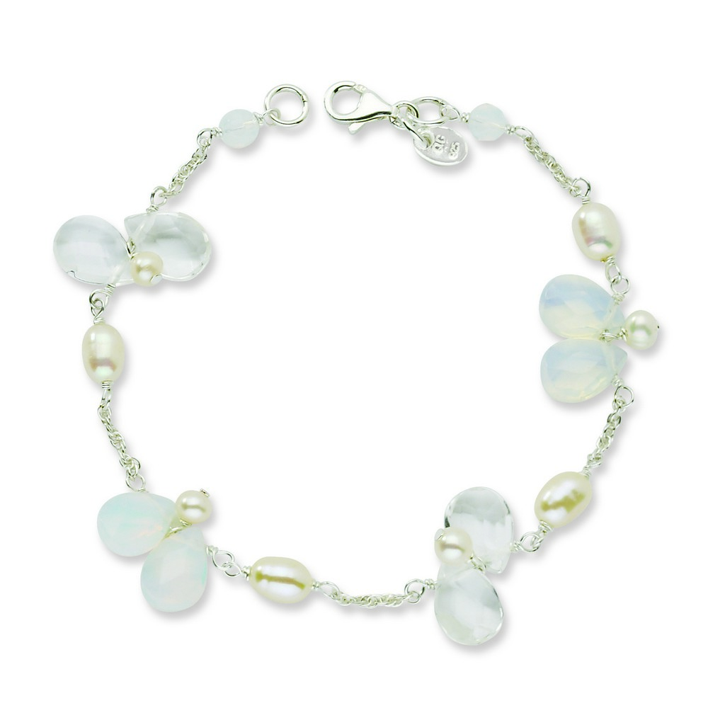 Jewelryweb White Cultured Pearl Clear Crystal Created Opal Bracelet 7.5 Inch - Lobster Claw at Sears.com