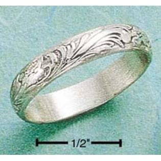 Jewelryweb Sterling Silver Scrolled Antiqued 3mm Wedding Band Ring - Size 4.0 Jewelryweb Sterling Silver Scrolled Antiqued 3mm Wedding Band Ring - Size 4.0