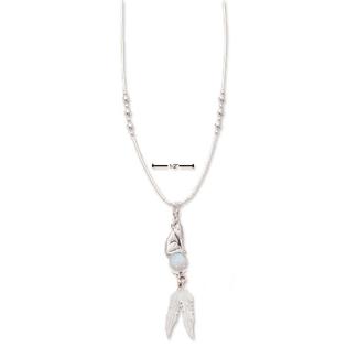 Jewelryweb 16 Inch LS Necklace With Howling Wolf Lab Created Opal Feathers Jewelryweb 16 Inch LS Necklace With Howling Wolf Lab Created Opal Feathers