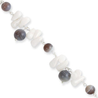 Jewelryweb Sterling Silver Agate White Jade Bracelet - 8 Inch - Lobster Claw Jewelryweb Sterling Silver Agate White Jade Bracelet - 8 Inch - Lobster Claw
