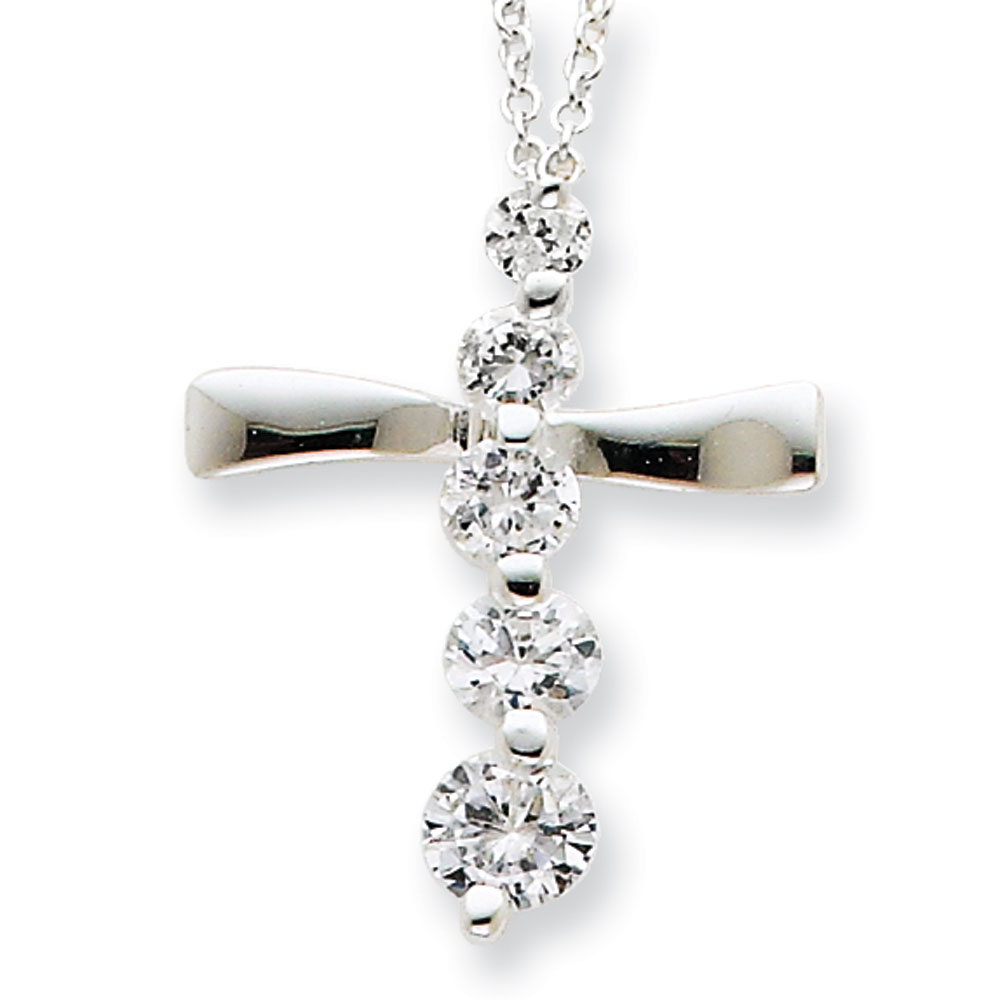 Jewelryweb Sterling Silver CZ Cross Journey Necklace - 18 Inch - Spring Ring at Sears.com