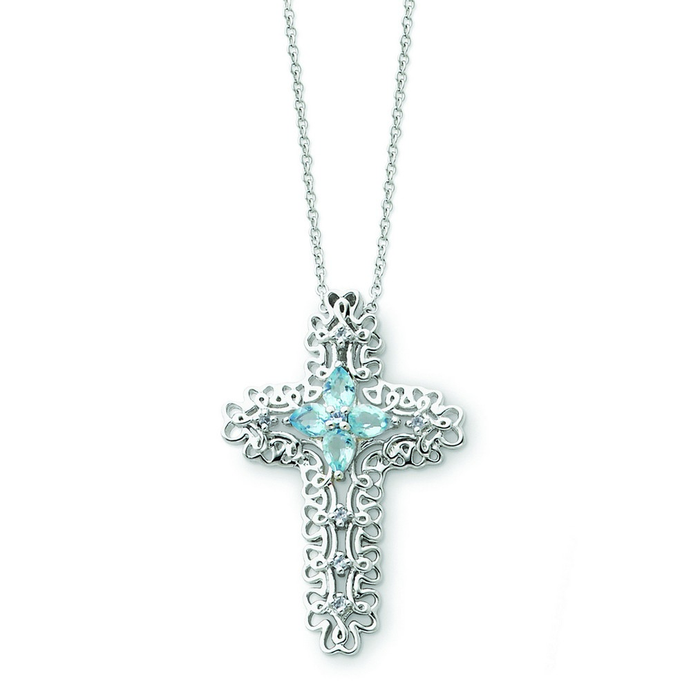 Jewelryweb Sterling Silver March CZ Birthstone Cross Necklace - 18 Inch at Sears.com