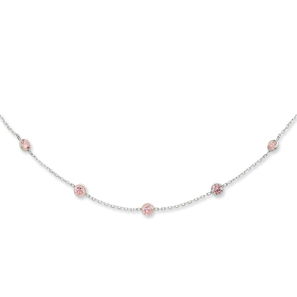 Jewelryweb Sterling Silver Pink CZ Necklace - 18 Inch - Spring Ring at Sears.com