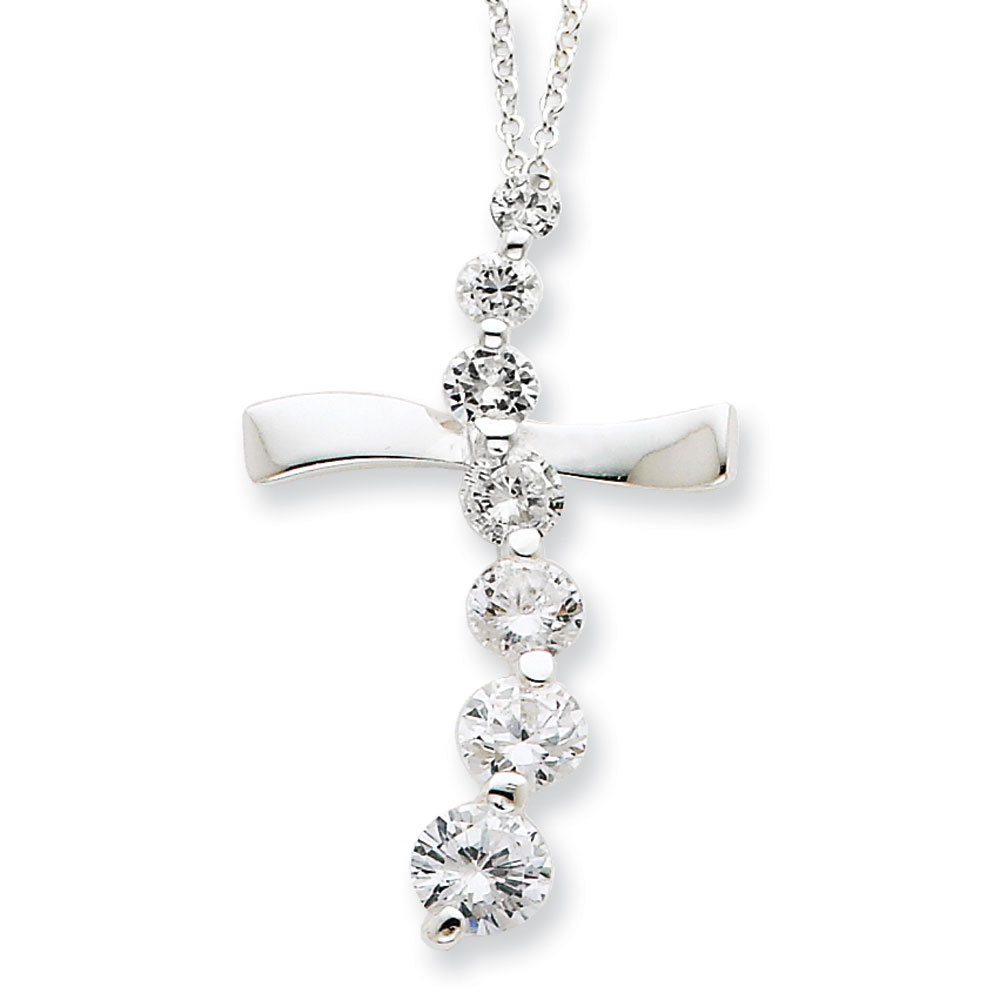 Jewelryweb Sterling Silver CZ Cross Journey Necklace - 18 Inch - Spring Ring at Sears.com