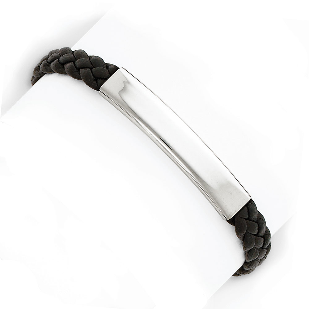 Jewelryweb Sterling Silver Black Braided Leather Bracelet - 7 Inch - Lobster Claw at Sears.com