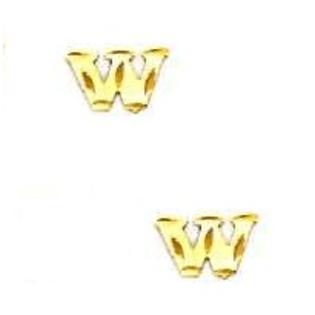 Jewelryweb 14k Yellow Initial W Friction-Back Post Earrings Jewelryweb 14k Yellow Initial W Friction-Back Post Earrings