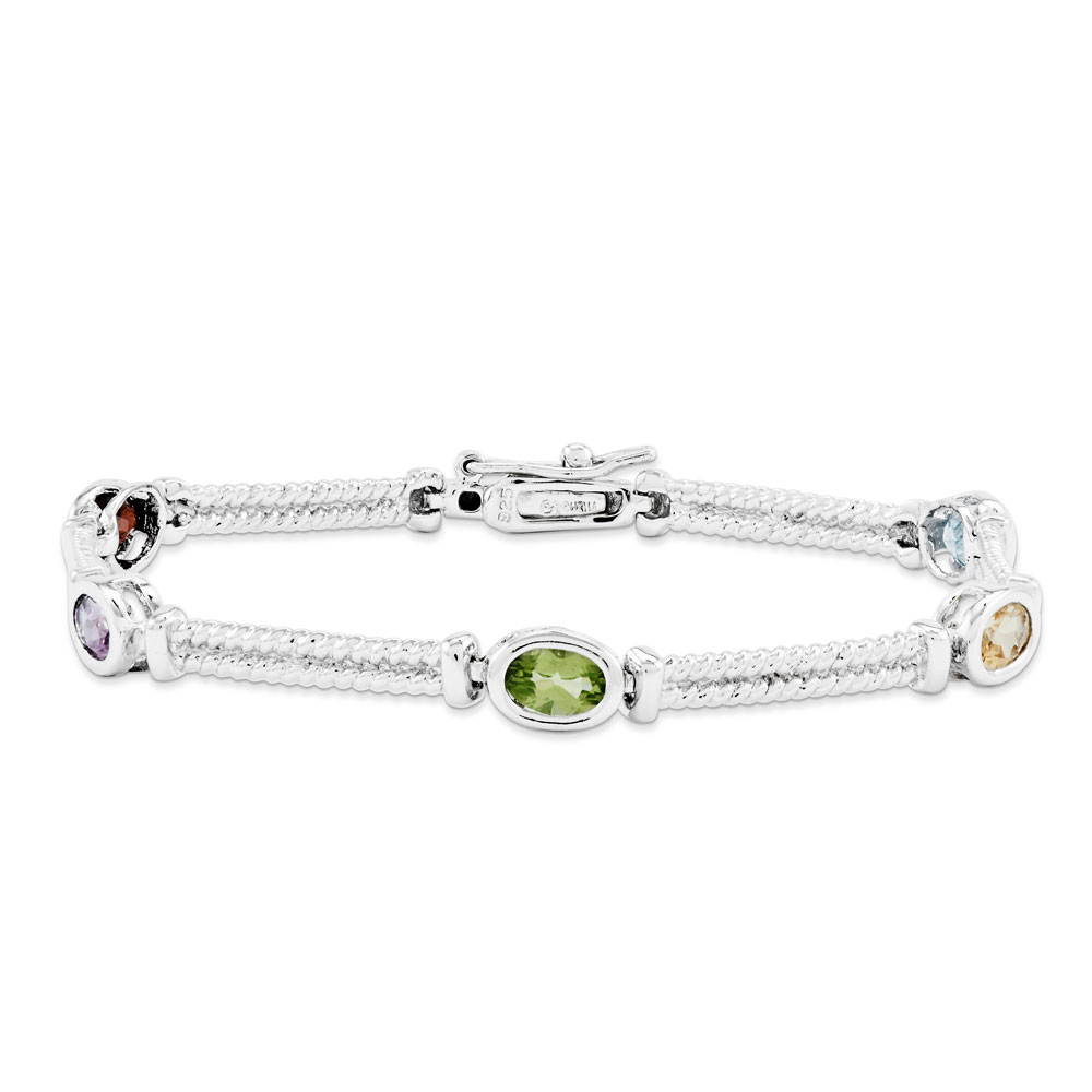 Jewelryweb Sterling Silver Multi-Color Semi-Precious Bracelet - 7 Inch - Box Clasp at Sears.com