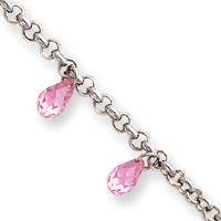 Jewelryweb Sterling Silver Pink CZ Bracelet - 7 Inch - Spring Ring at Sears.com