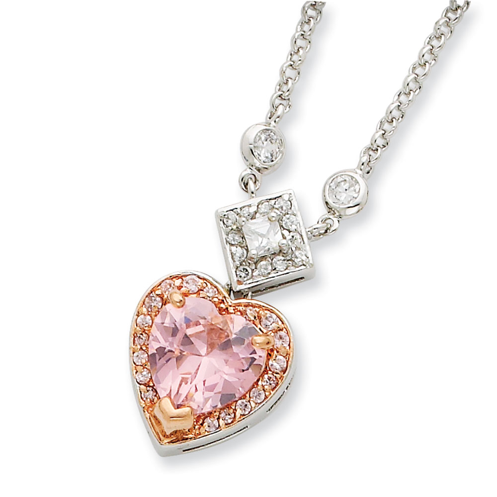 Jewelryweb Sterling Silver and Pink Vermeil CZ Heart Necklace - 16 Inch - Spring Ring at Sears.com