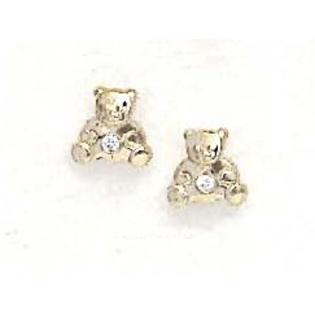 Jewelryweb 14k Yellow CZ Childrens Teddy Bear Screw-Back Earrings Jewelryweb 14k Yellow CZ Childrens Teddy Bear Screw-Back Earrings