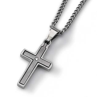Jewelryweb Titanium Rough Diamond Accent Cross Necklace - 22 Inch Jewelryweb Titanium Rough Diamond Accent Cross Necklace - 22 Inch