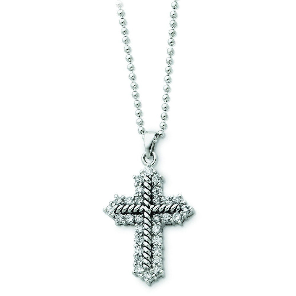 Jewelryweb Sterling Silver CZ Antiqued Cross Necklace - 18 Inch at Sears.com