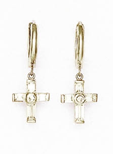 Jewelryweb 14k White Baguette and Round CZ Drop Cross Hinged Earrings Jewelryweb 14k White Baguette and Round CZ Drop Cross Hinged Earrings