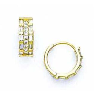 Jewelryweb 14k Yellow Baguette and Round CZ Hinged Earrings Jewelryweb 14k Yellow Baguette and Round CZ Hinged Earrings