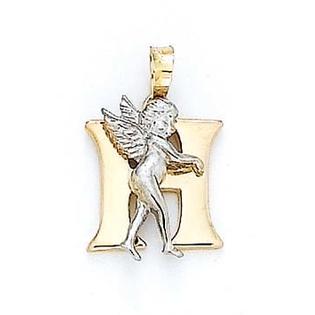 Jewelryweb 14k Initial H with Angel Pendant 3/4 Inch Long Jewelryweb 14k Initial H with Angel Pendant 3/4 Inch Long