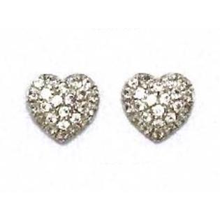 Jewelryweb 14k White 1.5 mm Round CZ Pave Heart Post Earrings Jewelryweb 14k White 1.5 mm Round CZ Pave Heart Post Earrings
