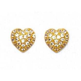 Jewelryweb 14k Yellow 1.5 mm Round CZ Pave Heart Post Earrings Jewelryweb 14k Yellow 1.5 mm Round CZ Pave Heart Post Earrings