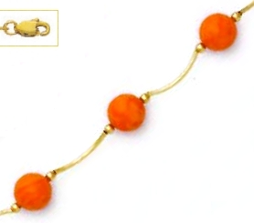 Jewelryweb 14k Yellow 7 mm Round Created Coral-Orange Crystal Pearl Necklace - Choice 18-inch at Sears.com