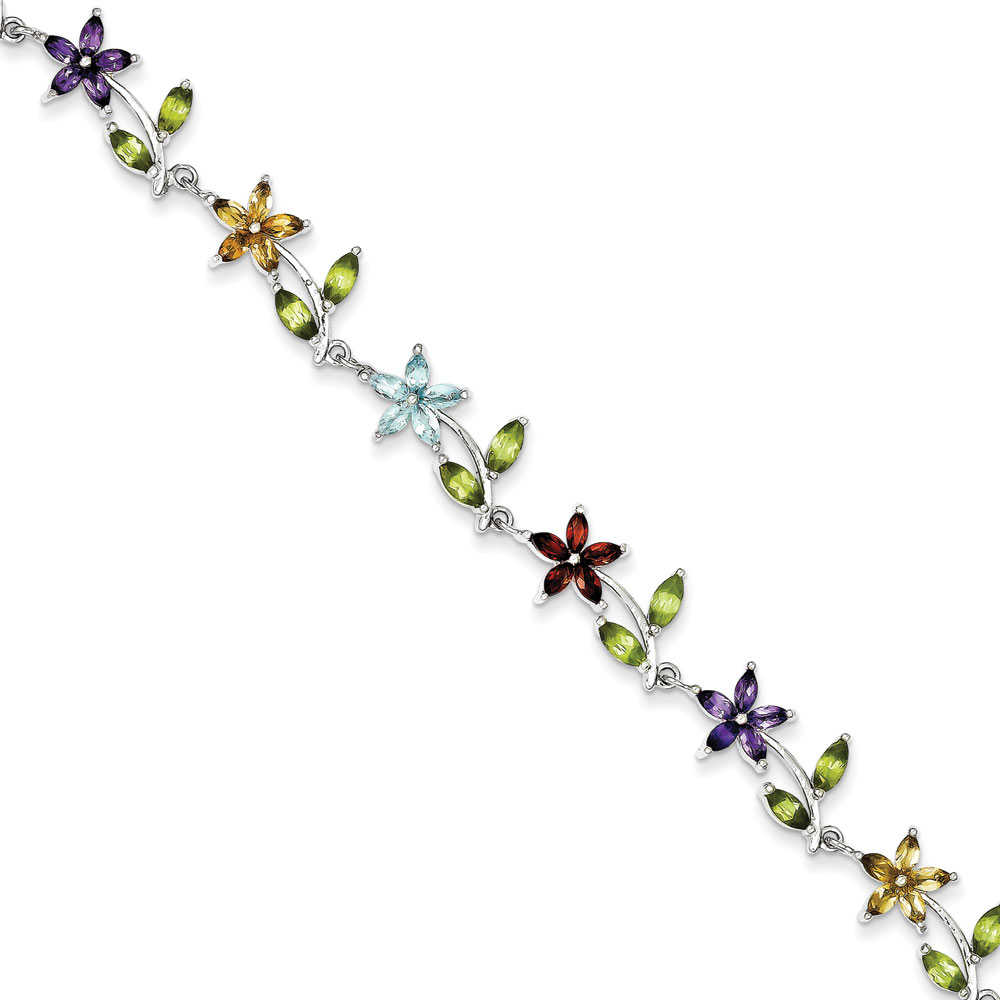 Jewelryweb Sterling 7.75inch Multi-color Semi-precious Floral Bracelet - Lobster Claw at Sears.com