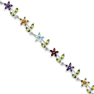 Jewelryweb Sterling 7.75inch Multi-color Semi-precious Floral Bracelet - Lobster Claw Jewelryweb Sterling 7.75inch Multi-color Semi-precious Floral Bracelet - Lobster Claw