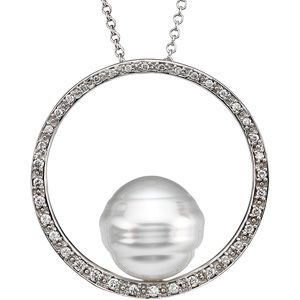 Jewelryweb 14k Wht Gold S. Sea Cult. Pearl Diamond 13 Circle/ 1/4ct at Sears.com