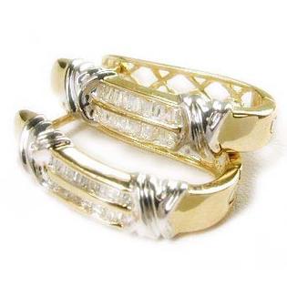 Jewelryweb Two-tone Baguette Diamond Oval Earrings Jewelryweb Two-tone Baguette Diamond Oval Earrings