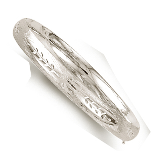 Jewelryweb 14k White 8 mm Diamond-Cut Flower Motif Bangle - 7 Inch at Sears.com