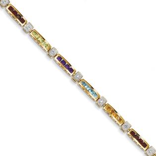 Jewelryweb 14k Genuine Fancy Rough Diamond and Gemstone Rainbow Bracelet - 7.25 Inch - Lobster Claw Jewelryweb 14k Genuine Fancy Rough Diamond and Gemstone Rainbow Bracelet - 7.25 Inch - Lobster Claw