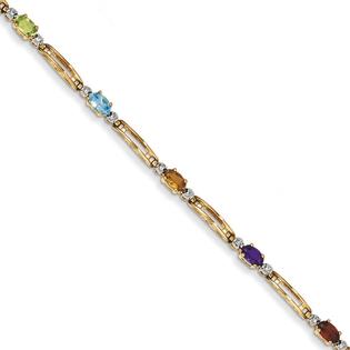 Jewelryweb 14k Fancy Genuine Diamond and Gemstone Rainbow Bracelet - 7 Inch - Lobster Claw Jewelryweb 14k Fancy Genuine Diamond and Gemstone Rainbow Bracelet - 7 Inch - Lobster Claw