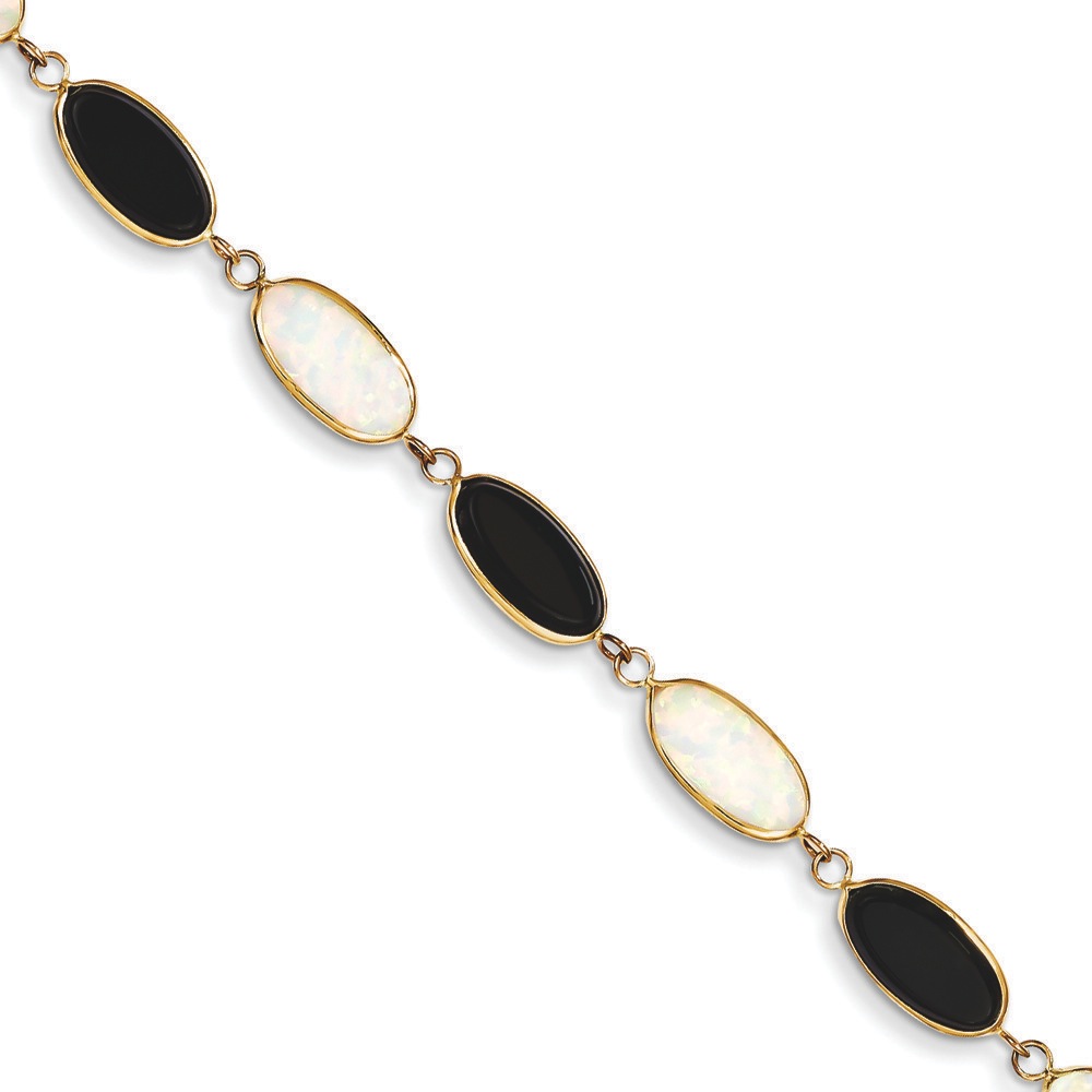 Jewelryweb 14k 7.5 Inch Genuine Fancy Onyx Created Opal Bracelet - Lobster Claw at Sears.com