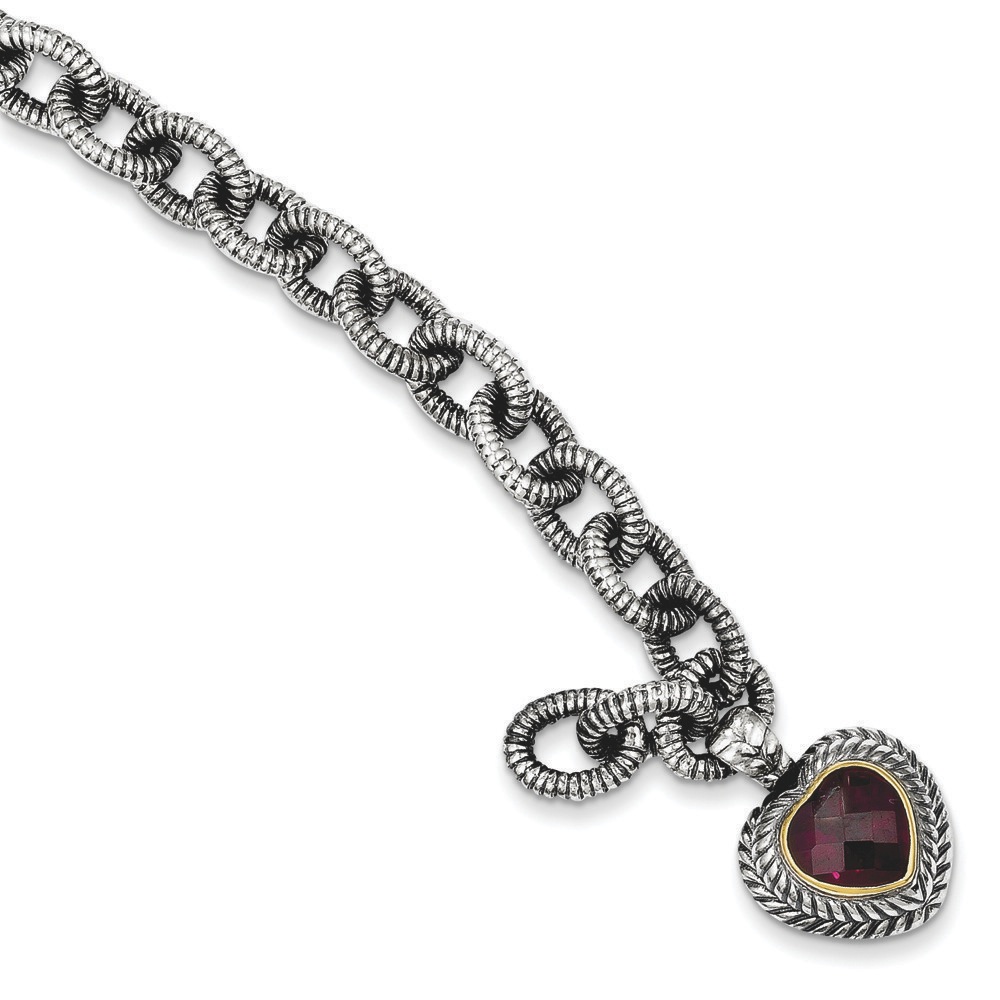 JewelryWeb Sterling Silver With 14k 5.71Rhodilite Garnet Heart Bracelet