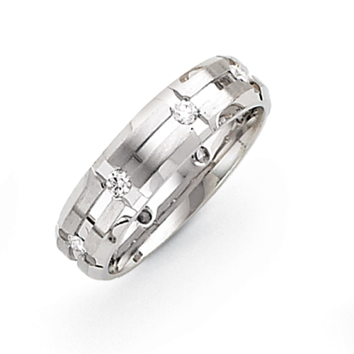 JewelryWeb 14k White Gold 6.00mm Fancy Diamond Wedding Band Ring - Size 7
