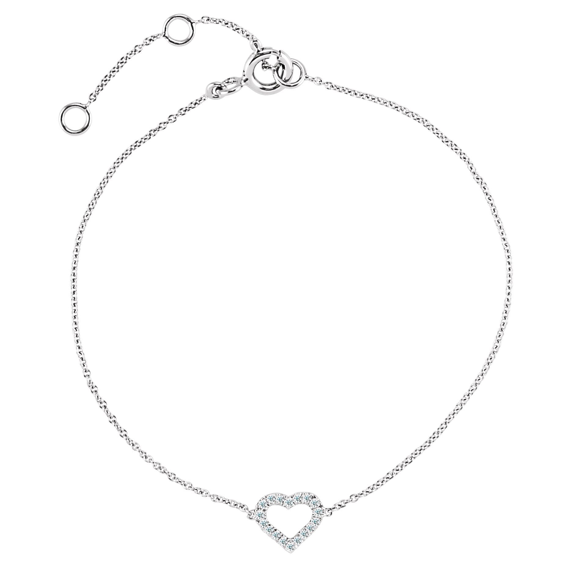 JewelryWeb 14k White Gold Diamond Heart Bracelet .06ct 7 Inch