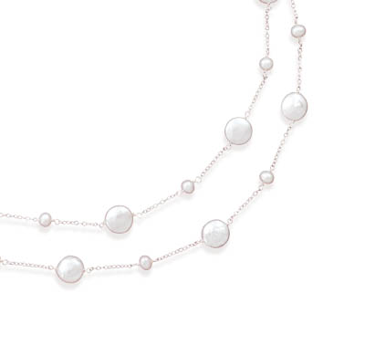 JewelryWeb Sterling Silver 16 Inch+2 Inch Extention Double Strand Necklace Cultured Fw Round Coin Pearls at Sears.com