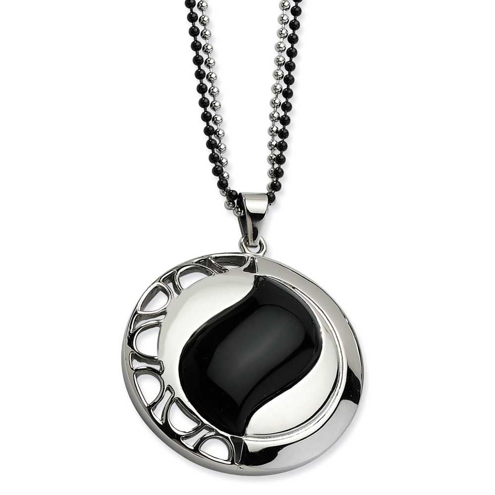 Jewelryweb Stainless Steel Polished and Black Onyx Pendant Double Chain Necklace - 24 Inch at Sears.com
