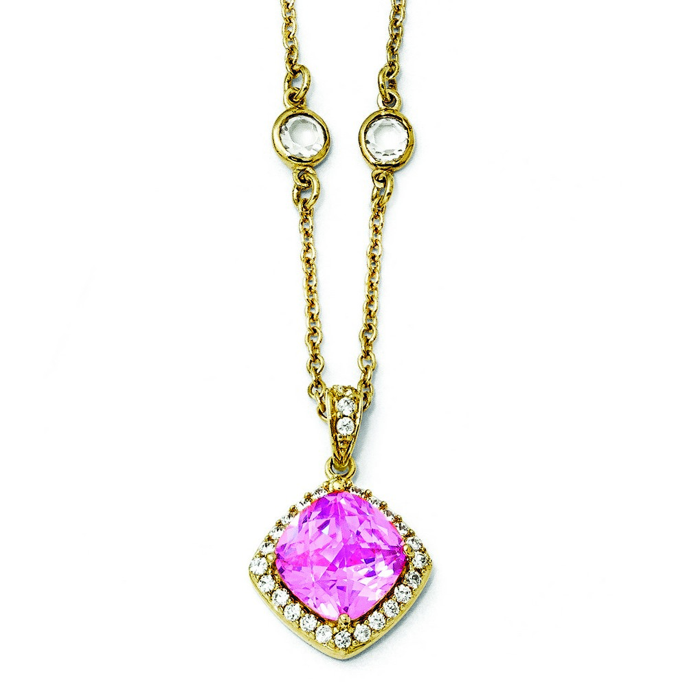 Jewelryweb Gold-plated Sterling Silver Rose-cut Pink CZ Square Necklace - 18 Inch at Sears.com