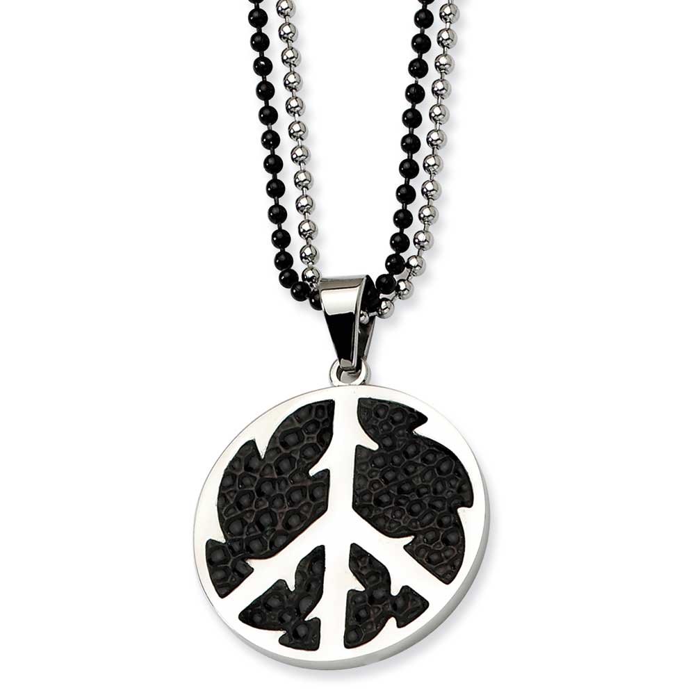 Jewelryweb Stainless Steel Black Stingray and Polished Peace Symbol Double Chain Necklace Ne - 24 Inch at Sears.com