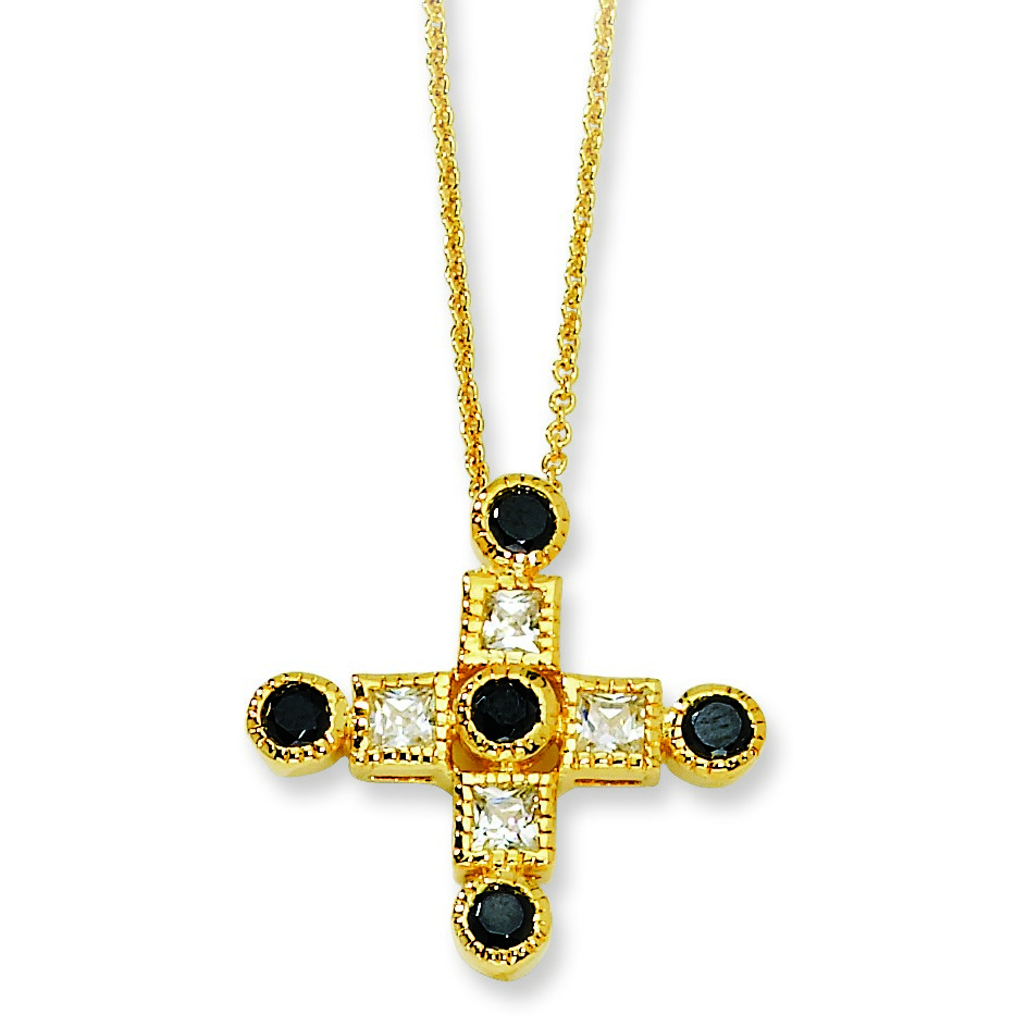 Jewelryweb Gold-plated Sterling Silver Black and White CZ Cross Necklace - 18 Inch at Sears.com