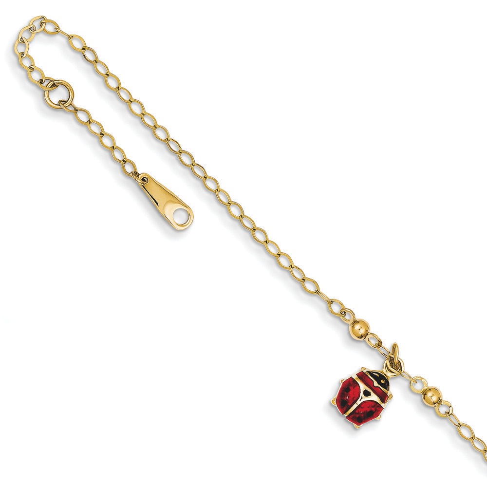 Jewelryweb 14K Adjustable Enameled Ladybug Anklet - 10 Inch at Sears.com