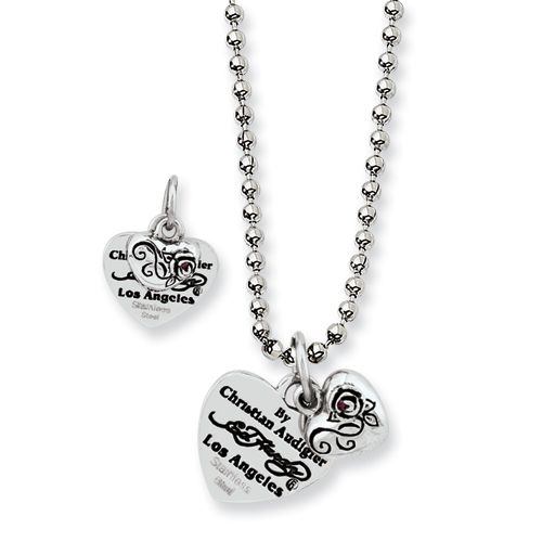 Jewelryweb Ed Hardy Stainless Steel Heart and Small Rose With Red CZ Necklace at Sears.com