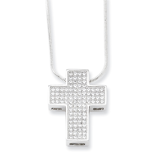 Jewelryweb Sterling Silver and CZ Polished Cross Necklace - 18 Inch at Sears.com