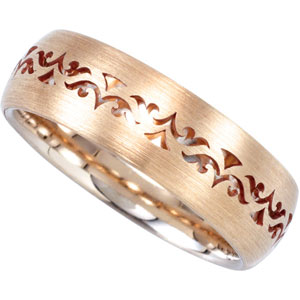 Jewelryweb 14k Two-tone Gold Bridal Engagement Ring Duo 7mm Laser Pierced Comfort Fit Band - Size 6 at Sears.com