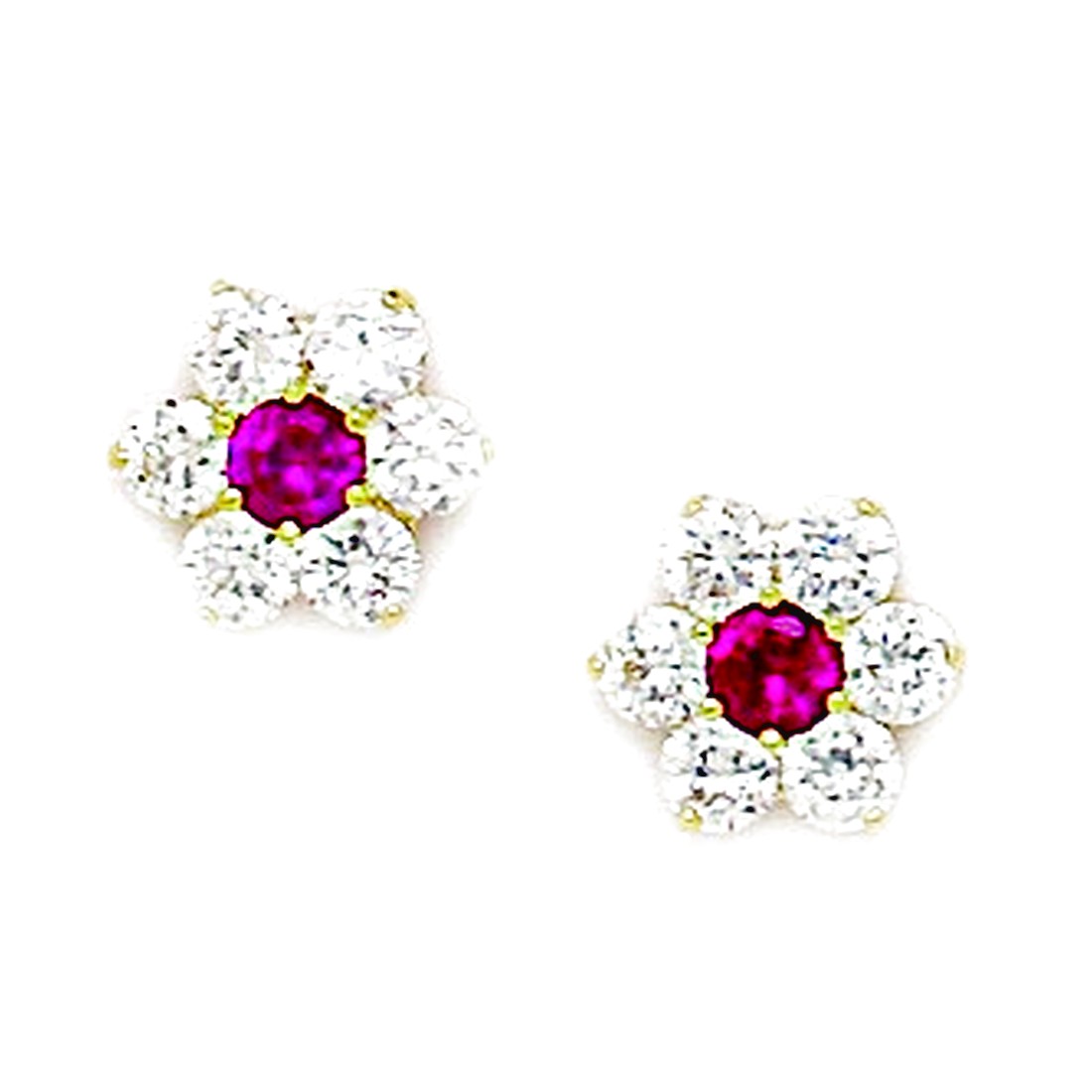 Jewelryweb 14k Yellow Gold July Birthstone Ruby CZ Large Flower Screwback Earrings - Measures 9x10mm at Sears.com