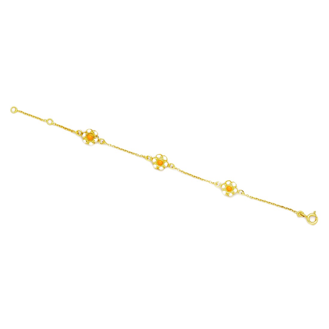 Jewelryweb 14k Yellow Gold 5.75 Inch Adjustable Three Flower Enamel Baby Id Bracelet - Measures 7mm at Sears.com